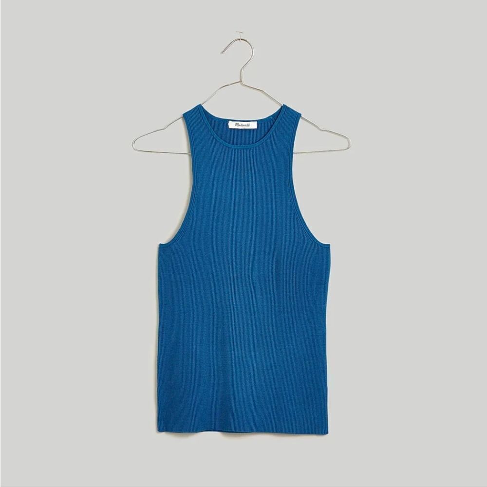 Madewell Sweater Cutaway Soft Ribbed Tank sz L NM596 In Pacific Cove NWT - Picture 3 of 11